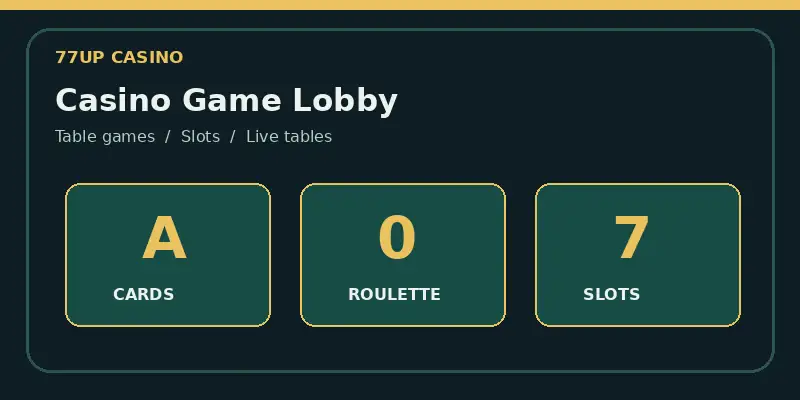 Môi trường chơi game casino với bố cục bàn chơi quen thuộc và khu vực giải trí được sắp xếp bài bản.
